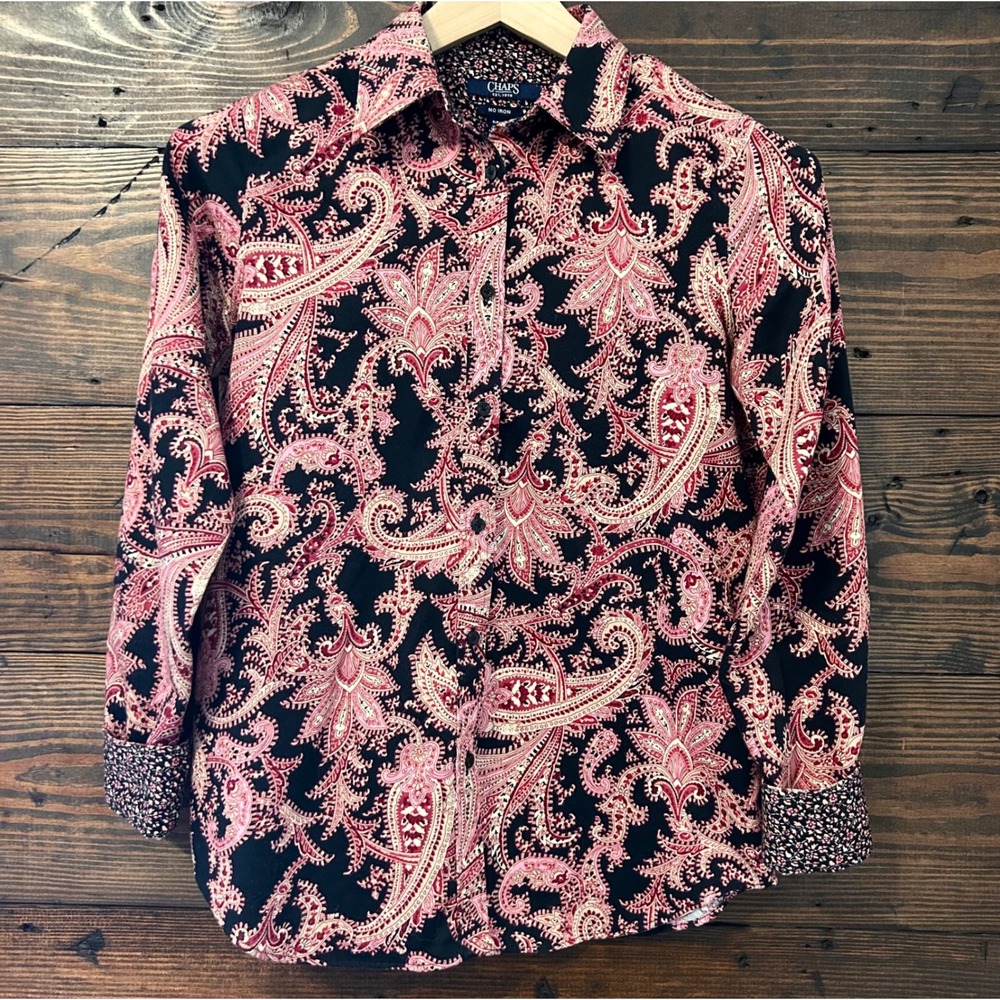 Chaps Paisley Button Down Shirt Women S Pink No Iron Long Sleeve Preppy Office